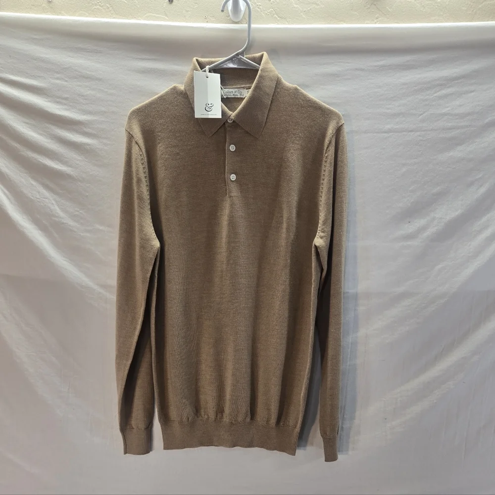 Collars & Co Men’s XL Bellagio Three Button Long Sleeve Merino Polo Shirt New